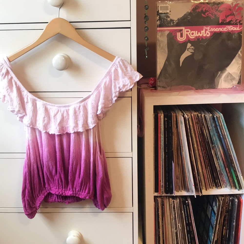 Free People Cora Ombré Pink Cropped Tank Top Blouse Peasant Costal Cowgirl Cute